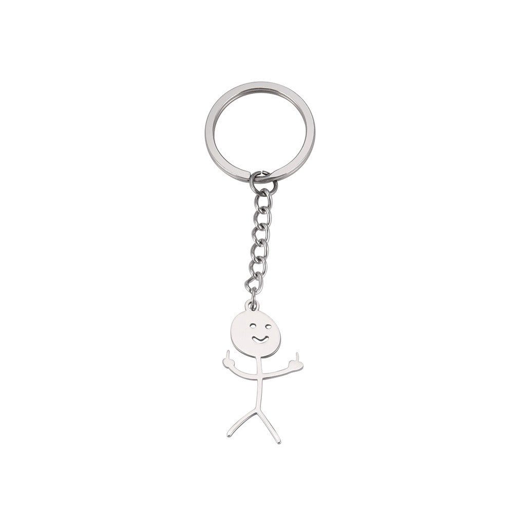 Cute Hollowed-out Smiling Face Figurine Pendant Stainless Steel Key Chain