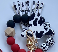 Wood Chip Cowhead Pendant Western Style Key Chain Men's Silicone Bead Bracelet