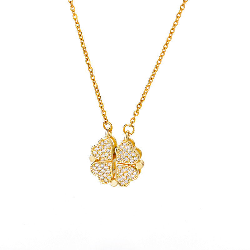 Korean Version Of Four-leaf Clover Series Necklace With Open And Close Magnetic Attraction