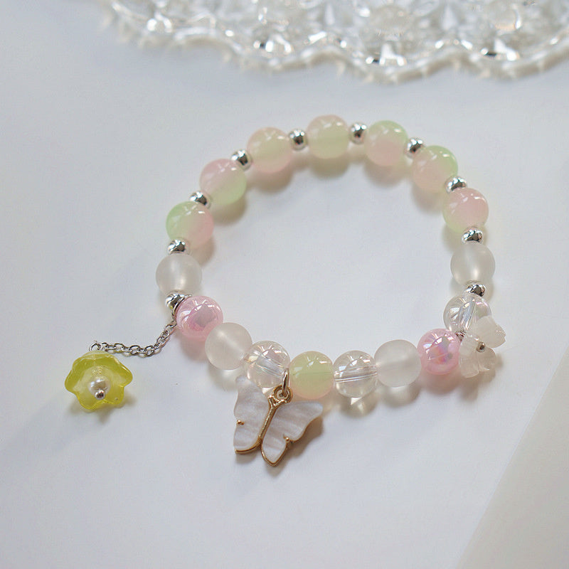 Women's Rainbow Crystal Bead Butterfly Bracelet