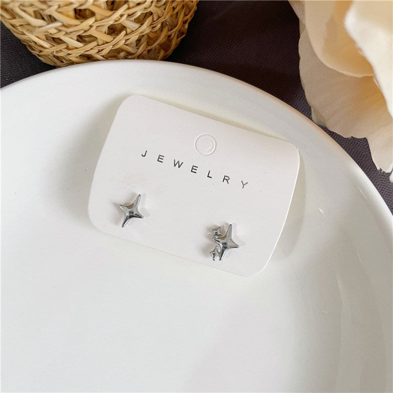 Four Mans Star Ear Studs Female Niche Design Frosty Style Earrings