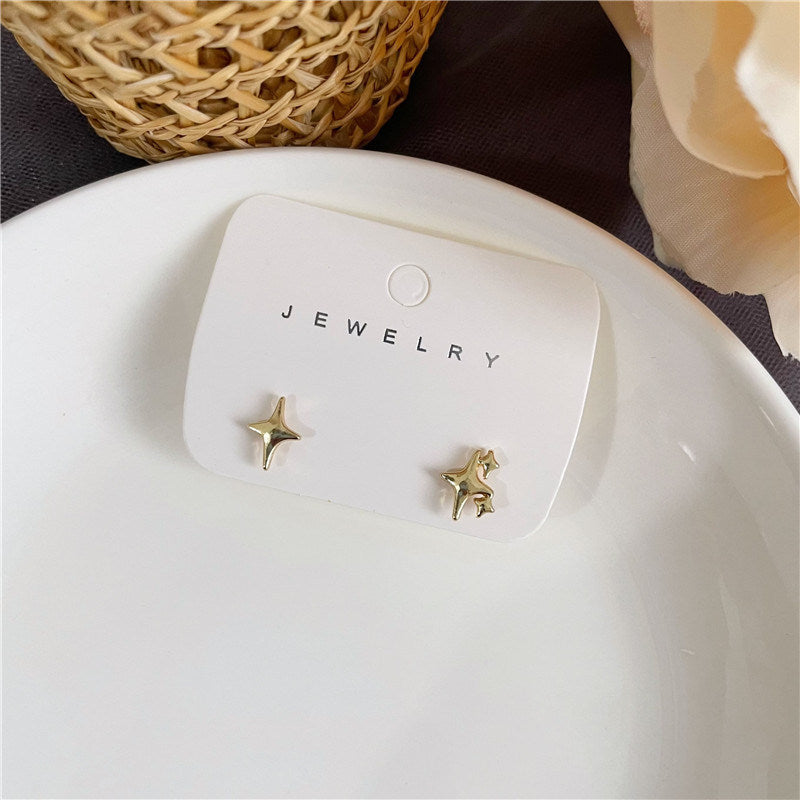 Four Mans Star Ear Studs Female Niche Design Frosty Style Earrings