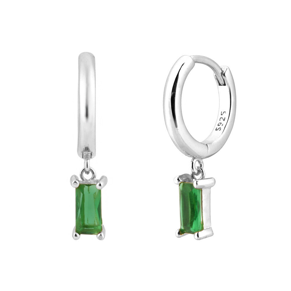 S925 Sterling Silver Rectangular Stone Colorful Zircon Earrings