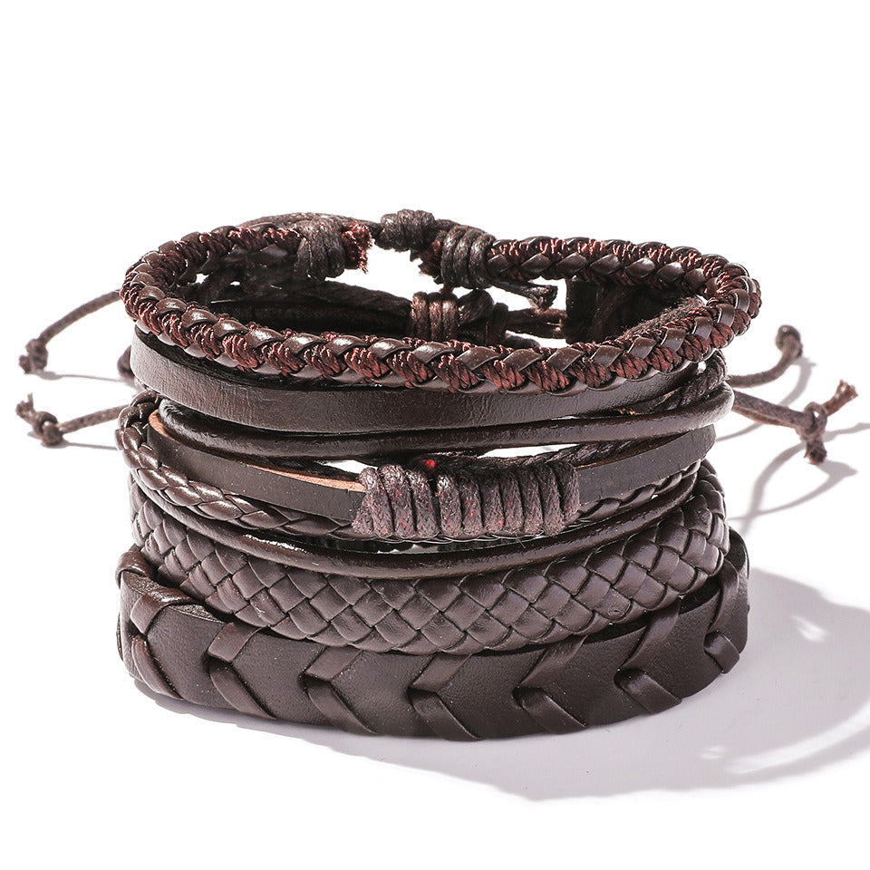 Retro Personalized Cowhide Punk Bracelet Bracelet Multi-layer Braided Leather Bracelet Diy Five-piece Leather Bracelet