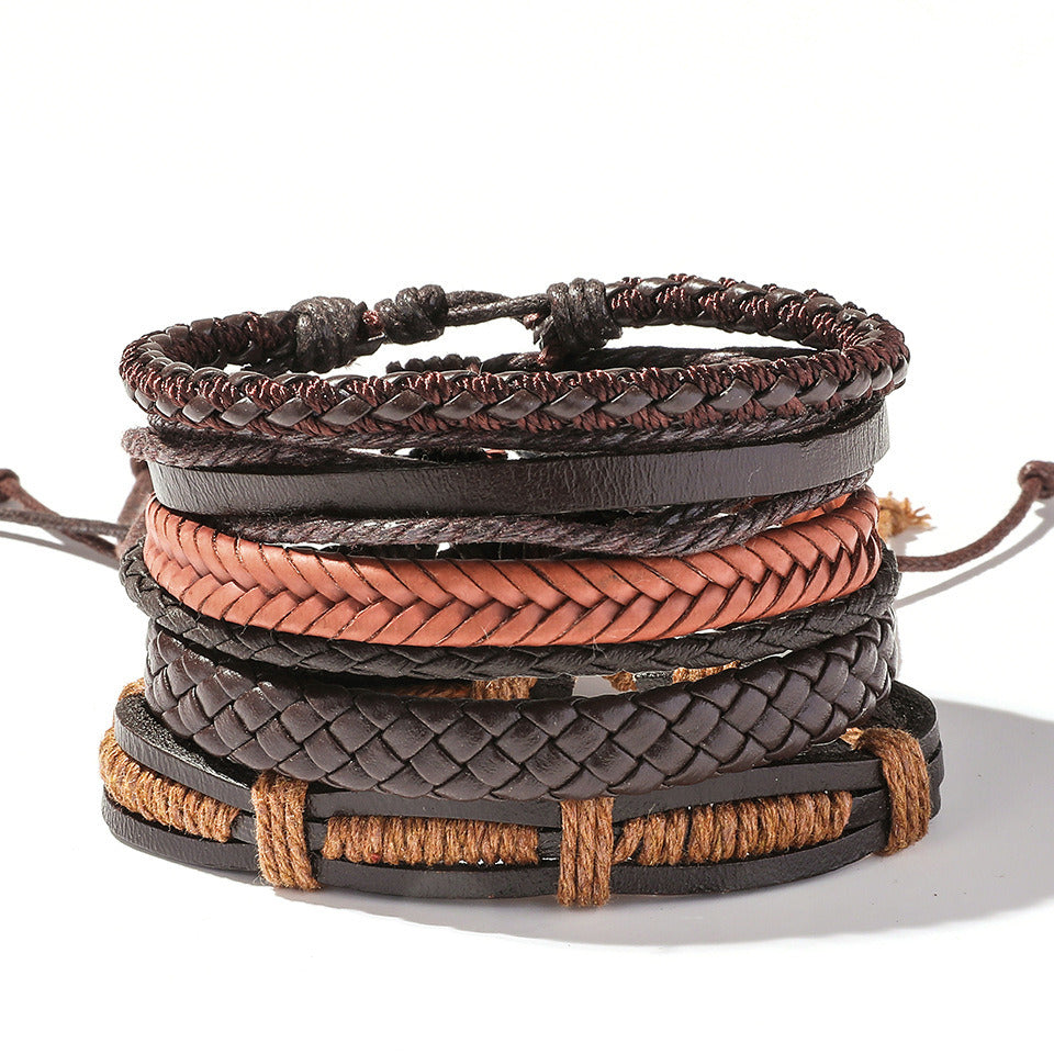 Retro Personalized Cowhide Punk Bracelet Bracelet Multi-layer Braided Leather Bracelet Diy Five-piece Leather Bracelet