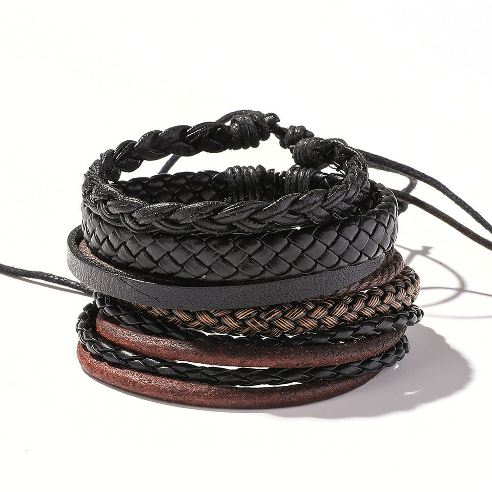 Retro Personalized Cowhide Punk Bracelet Bracelet Multi-layer Braided Leather Bracelet Diy Five-piece Leather Bracelet