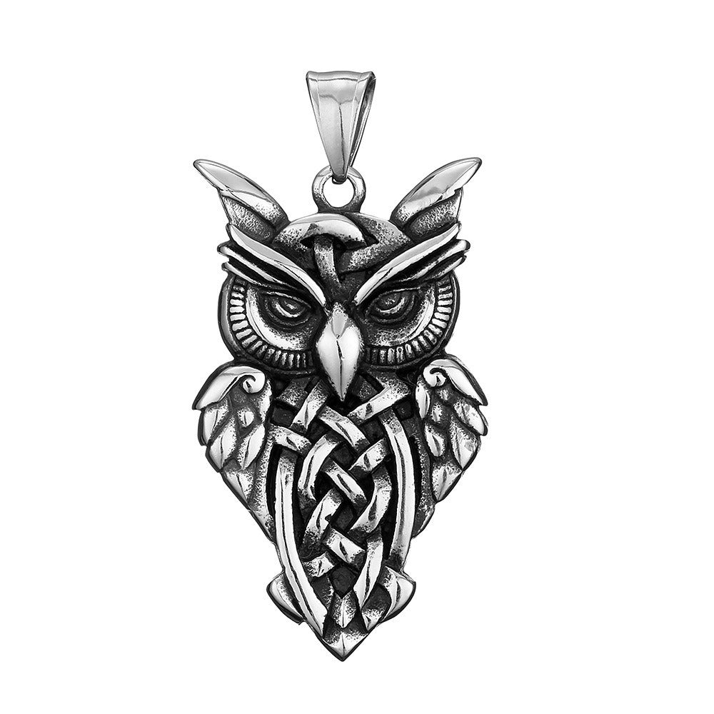 European Hip Hop Retro Titanium Steel Necklace Stainless Steel Necklace Titanium Steel Owl Pendant