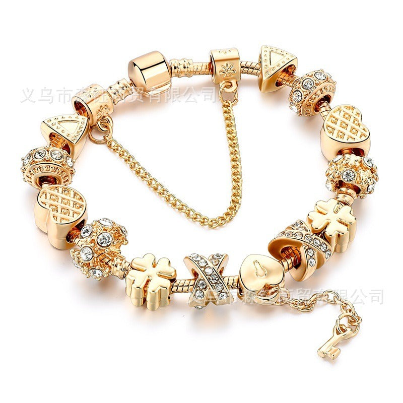 DIY Gold Bracelet Alloy Diamond Color Retaining Big Hole Beads Beaded