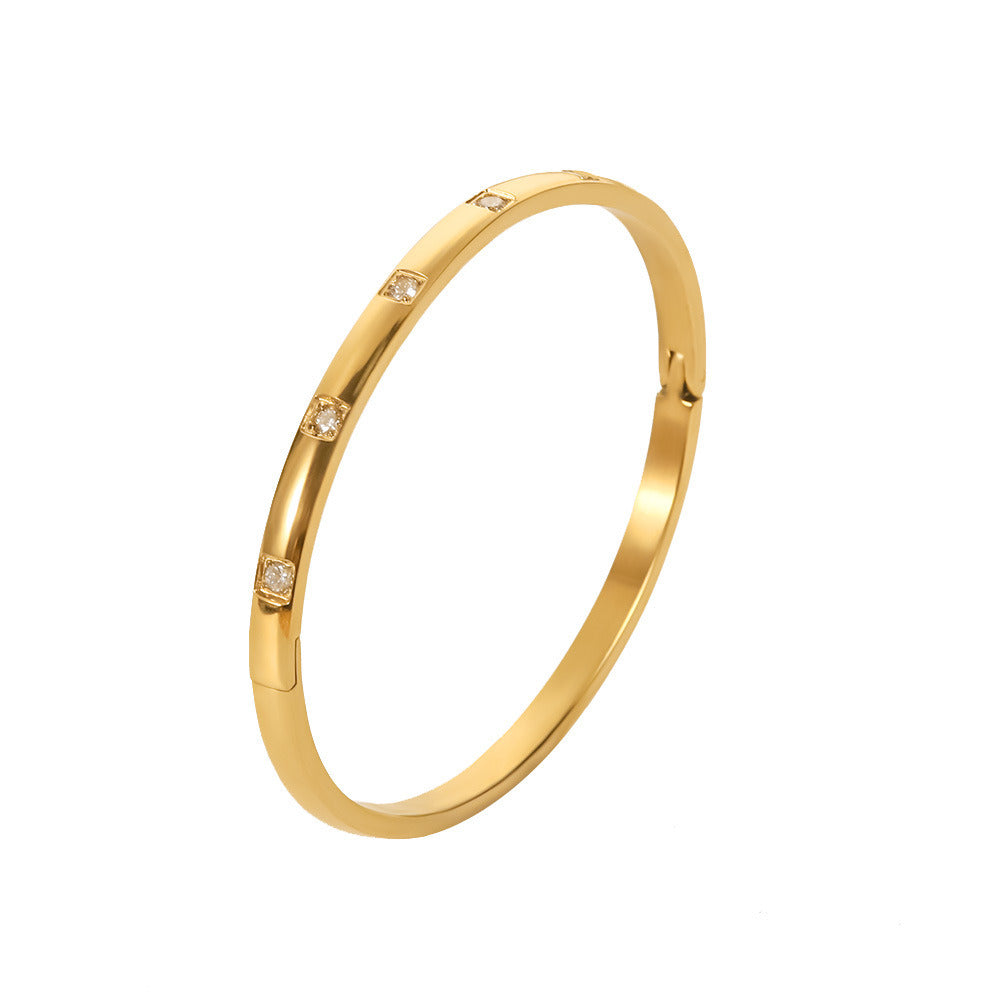 18K Gold Inlaid With White Round Zircon Bracelet