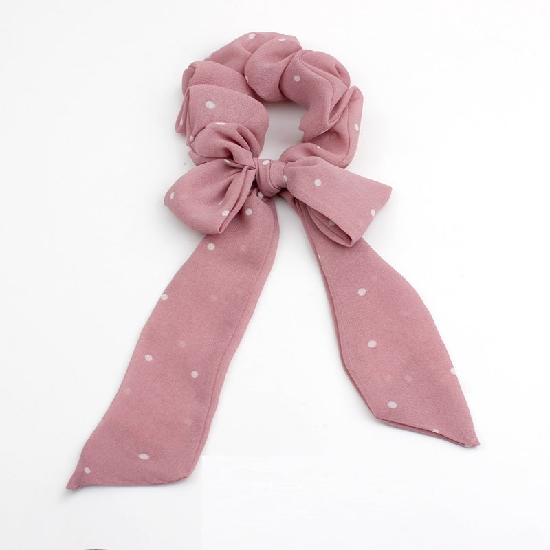 All-match And Cute Bow Ribbon Small Polka Dot Chiffon Ponytail Released Circle Head Accessories