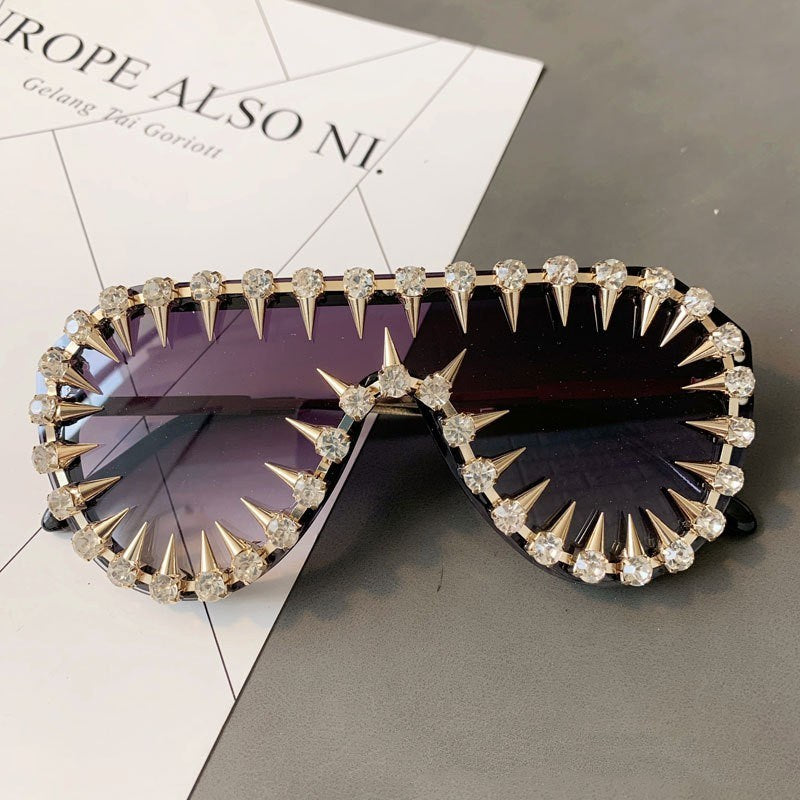 Steam Punk Diamond Oversized Sunglasses For Women Luxury