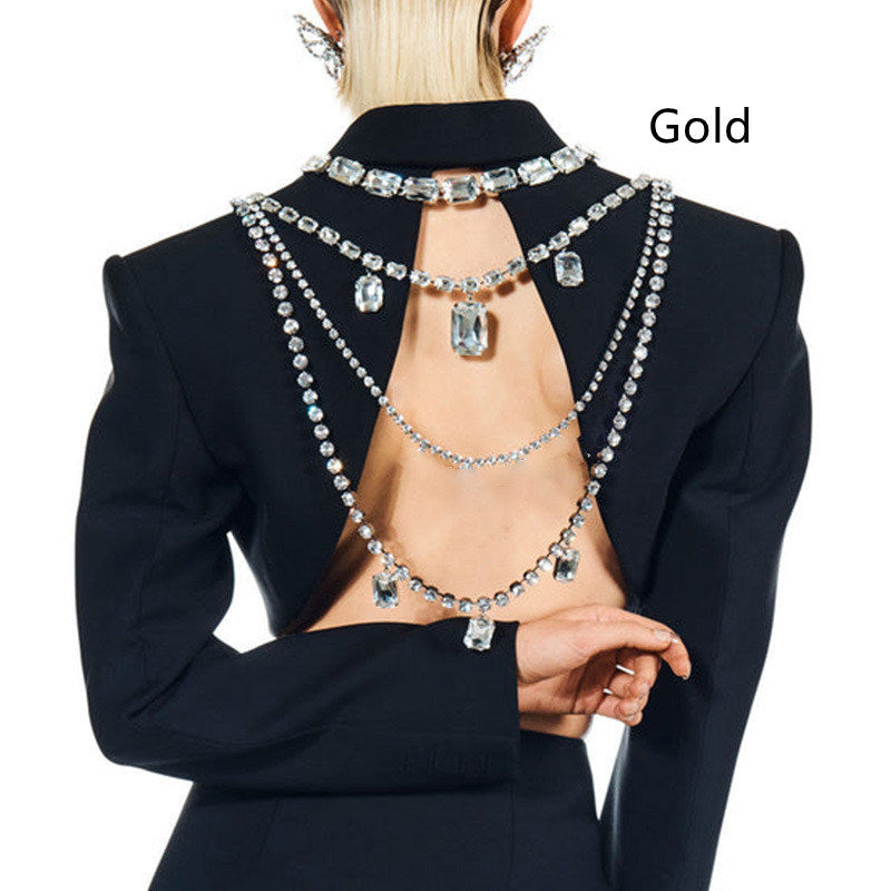 Multilayer Square Rhinestone Pendant Body Chain