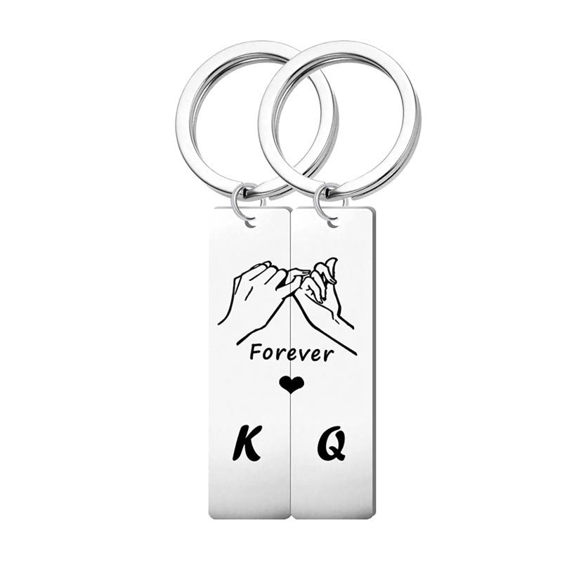 Couple King Queen Forever Keychain Stainless Steel