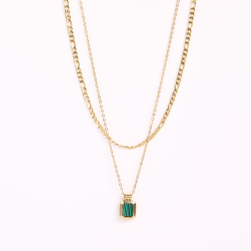 Double Turquoise Necklace Square Pendant