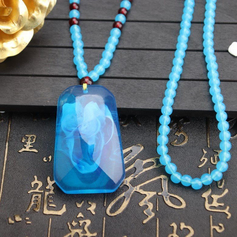 Second Generation Blue Elf Beeswax Necklace Fashion Multi-style Amber Pendant Peace Buckle Sweater Chain