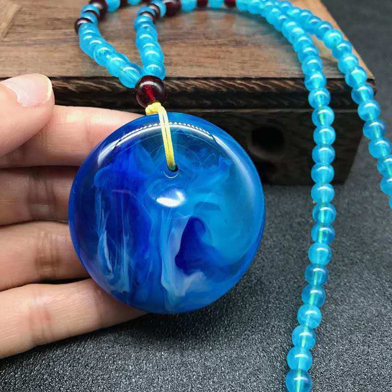 Second Generation Blue Elf Beeswax Necklace Fashion Multi-style Amber Pendant Peace Buckle Sweater Chain