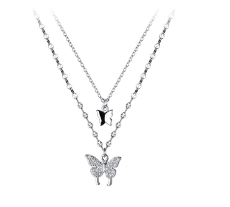 S925 Silver Double Layer Butterfly Temperament Diamond Necklace