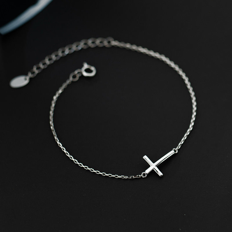 S925 Silver Faced Cross Bracelet Korean Version