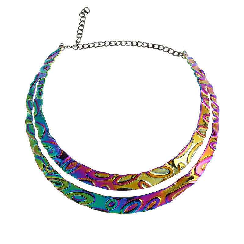 Women's Metal Oval Pattern Short Necklace