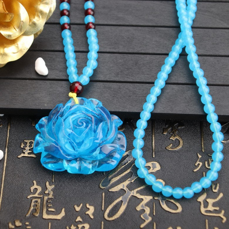 Second Generation Blue Elf Beeswax Necklace Fashion Multi-style Amber Pendant Peace Buckle Sweater Chain