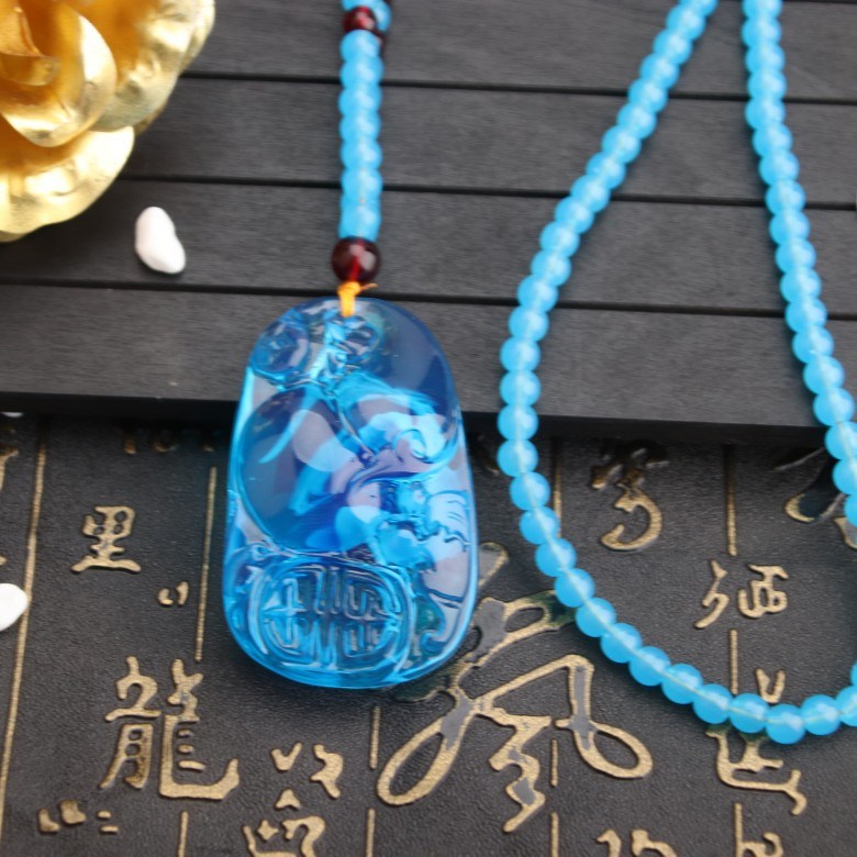 Second Generation Blue Elf Beeswax Necklace Fashion Multi-style Amber Pendant Peace Buckle Sweater Chain