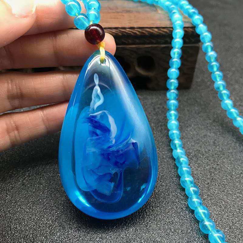 Second Generation Blue Elf Beeswax Necklace Fashion Multi-style Amber Pendant Peace Buckle Sweater Chain