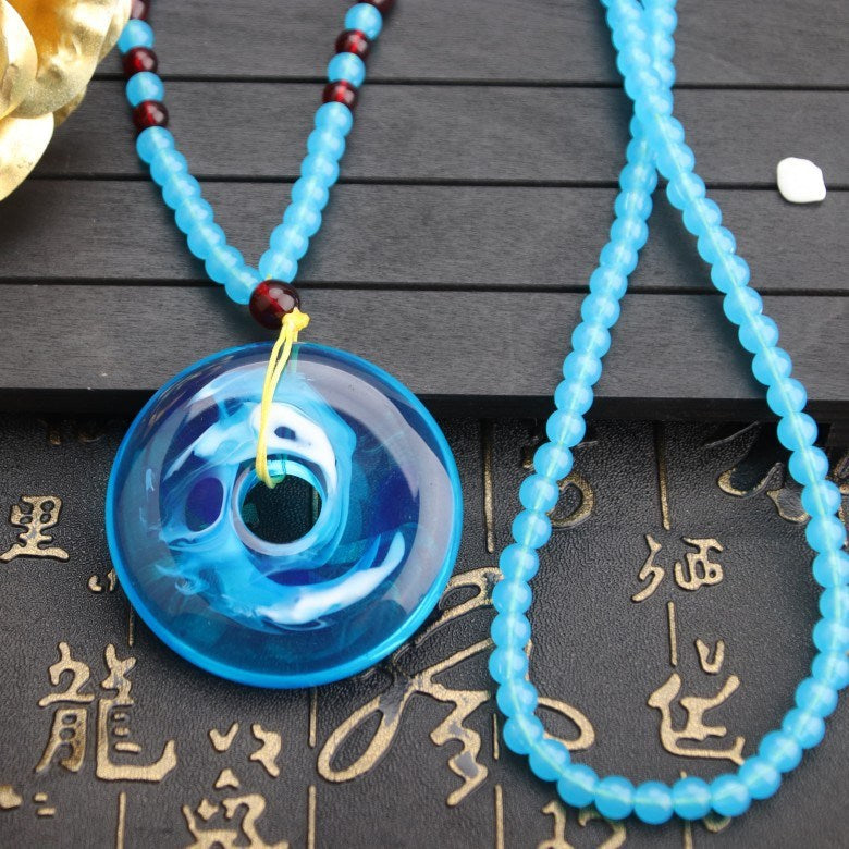 Second Generation Blue Elf Beeswax Necklace Fashion Multi-style Amber Pendant Peace Buckle Sweater Chain