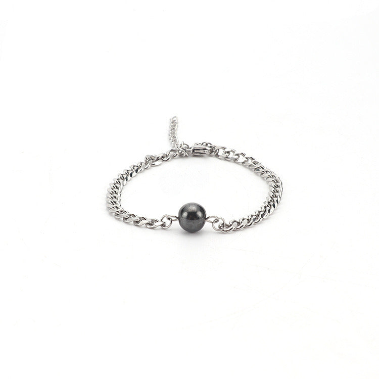 Simple Super Fairy Black Gallstone Magnet Couple Bracelet