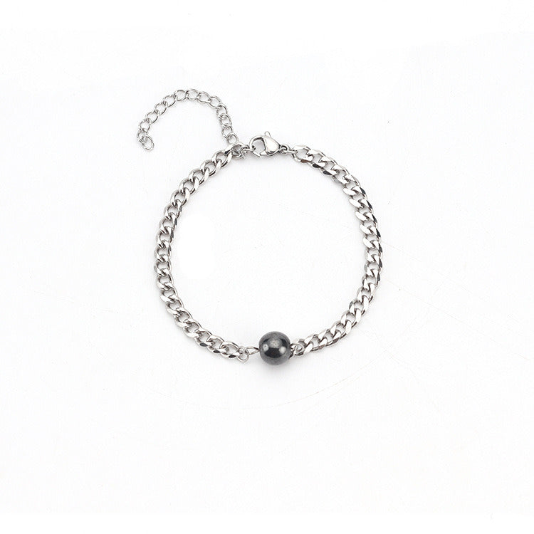 Simple Super Fairy Black Gallstone Magnet Couple Bracelet