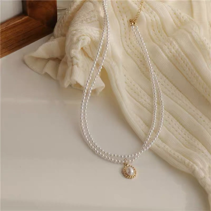 Elegant Vintage French Double Layer Pearl Necklace For Women