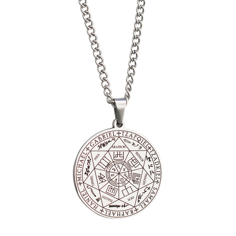 Religious Totem Rune Hanging Plate Stainless Steel Round Plate Male Shi Necklace