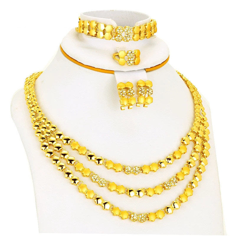 Dubai Jewelry Set Women's Gold Necklace Earrings