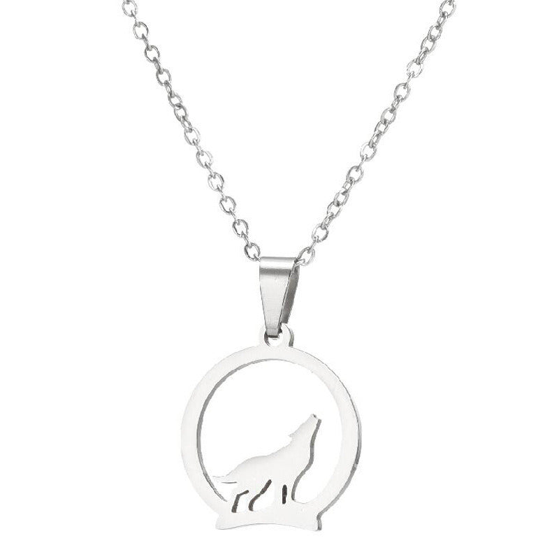 Niche Design Hollow Circle Wolf Pendant Graceful Personality Wolf Necklace Pendant