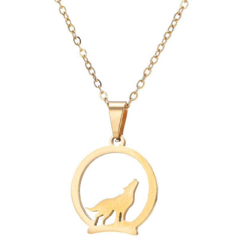 Niche Design Hollow Circle Wolf Pendant Graceful Personality Wolf Necklace Pendant