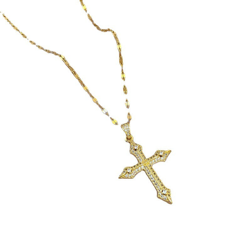 Micro-inlaid Light Luxury Zircon Cross Heavy Industry Micro-inlaid Necklace