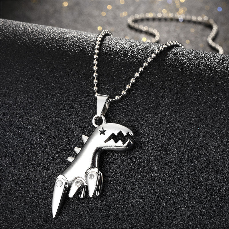 Creative Punk Cute Stainless Steel Painted Small Dinosaur Necklace Movable Animal Pendant