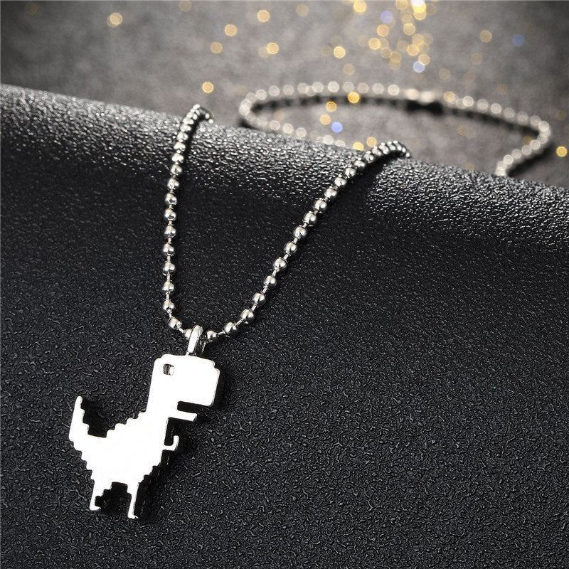 Creative Punk Cute Stainless Steel Painted Small Dinosaur Necklace Movable Animal Pendant