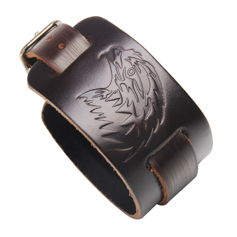 Eagle Animal Shape Vintage Bracelet Men's Real Cowhide Ornament