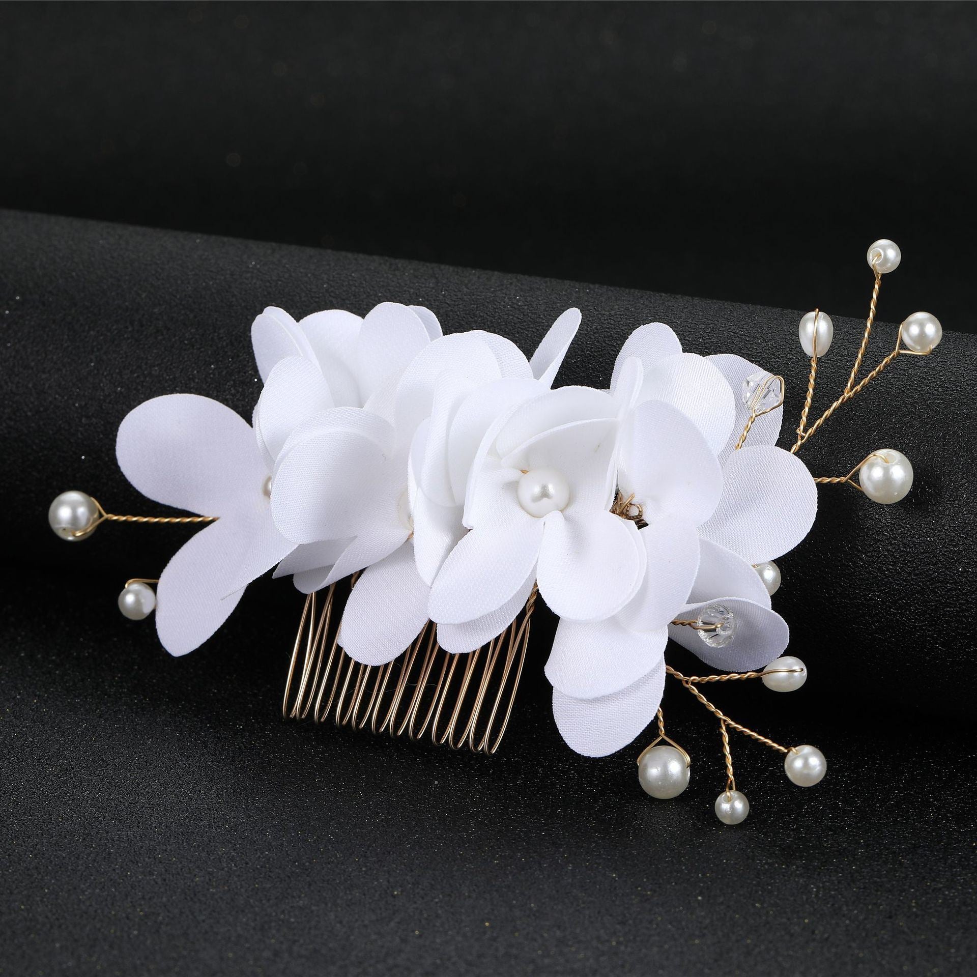 Bride Flower Fabric Pearl Hair Comb Accessories