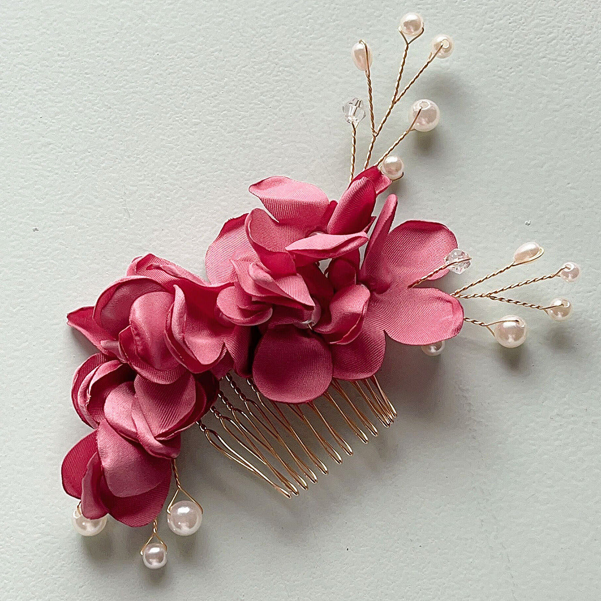 Bride Flower Fabric Pearl Hair Comb Accessories