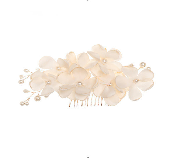 Bride Flower Fabric Pearl Hair Comb Accessories