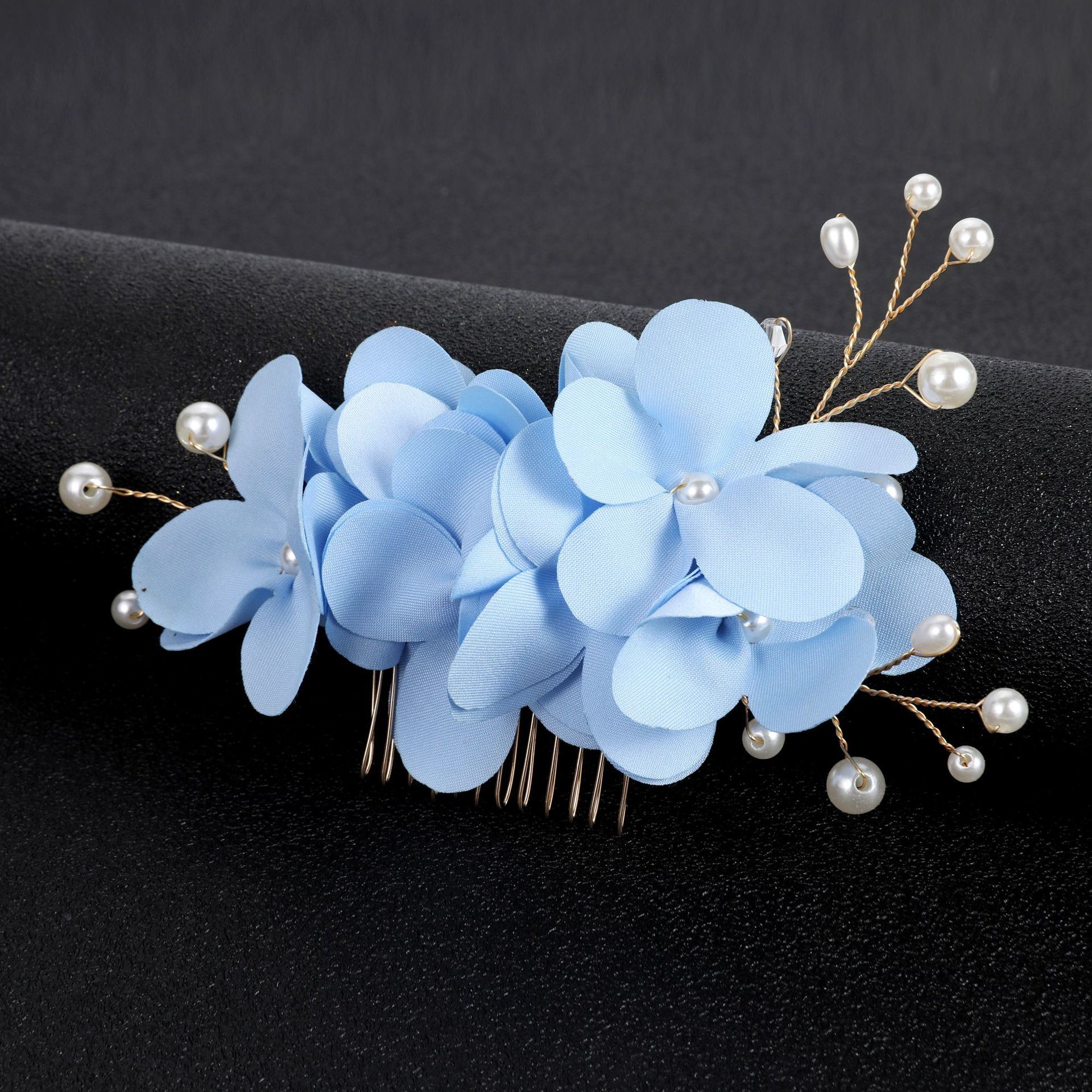 Bride Flower Fabric Pearl Hair Comb Accessories