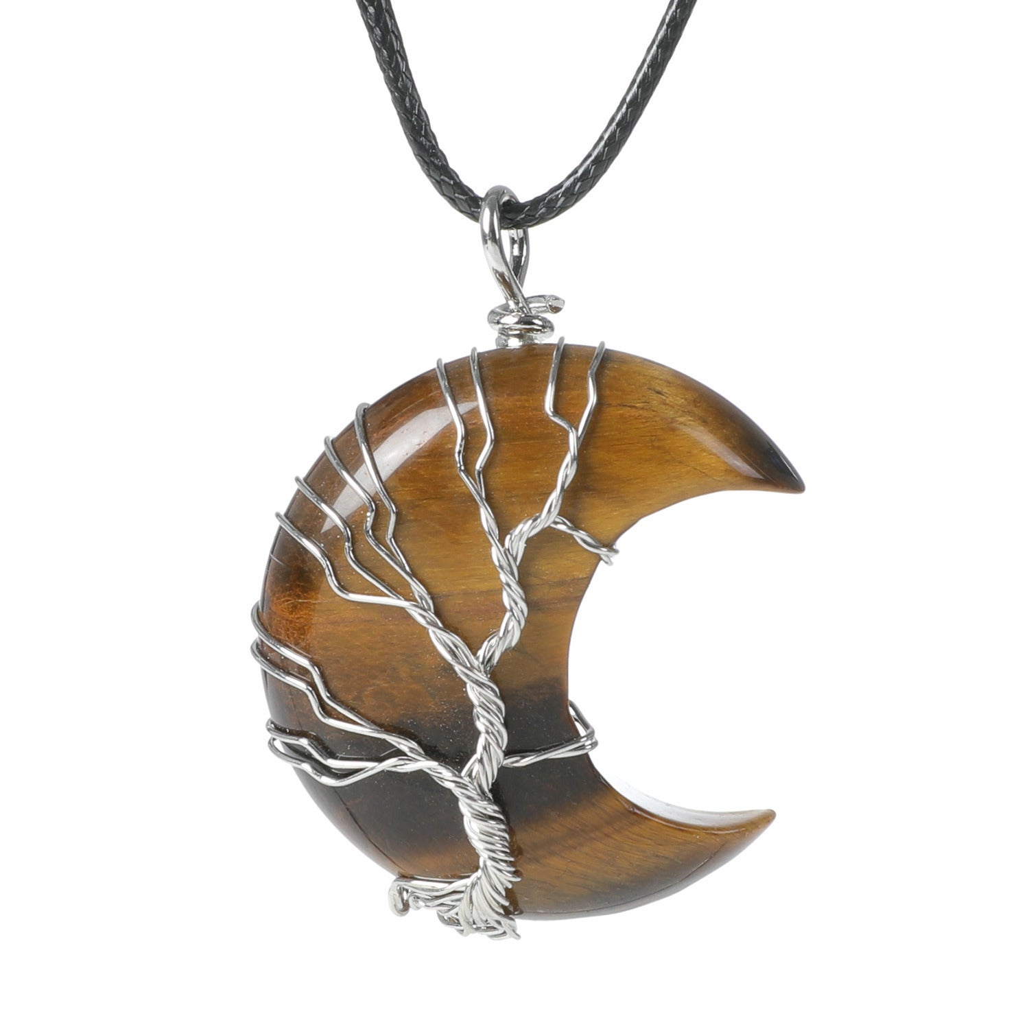 Moon Lucky Tree Natural Stone Pendant Necklace