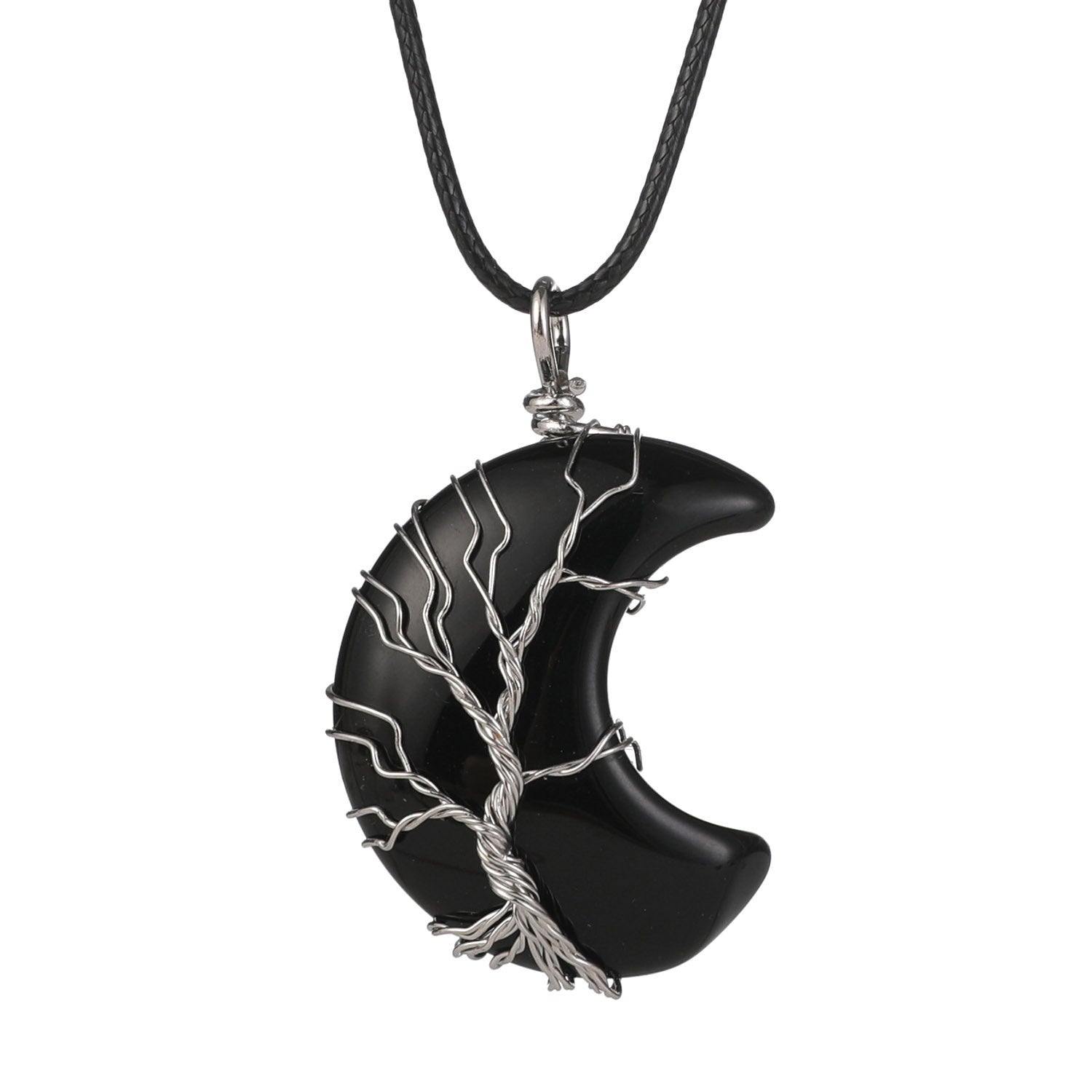 Moon Lucky Tree Natural Stone Pendant Necklace