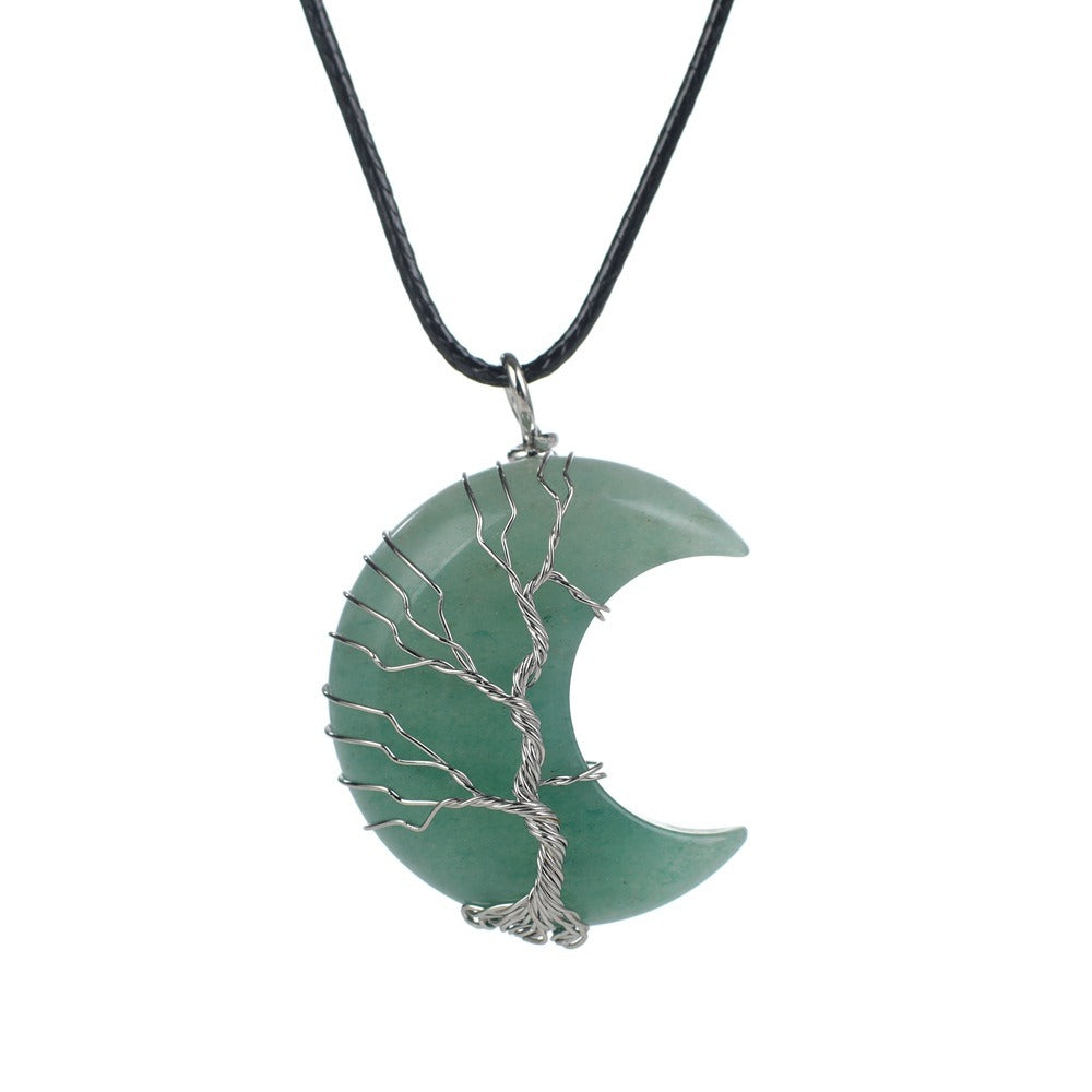 Moon Lucky Tree Natural Stone Pendant Necklace