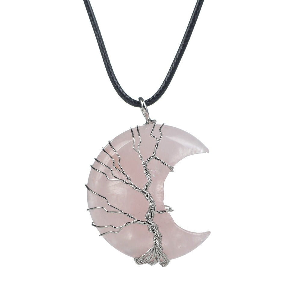 Moon Lucky Tree Natural Stone Pendant Necklace