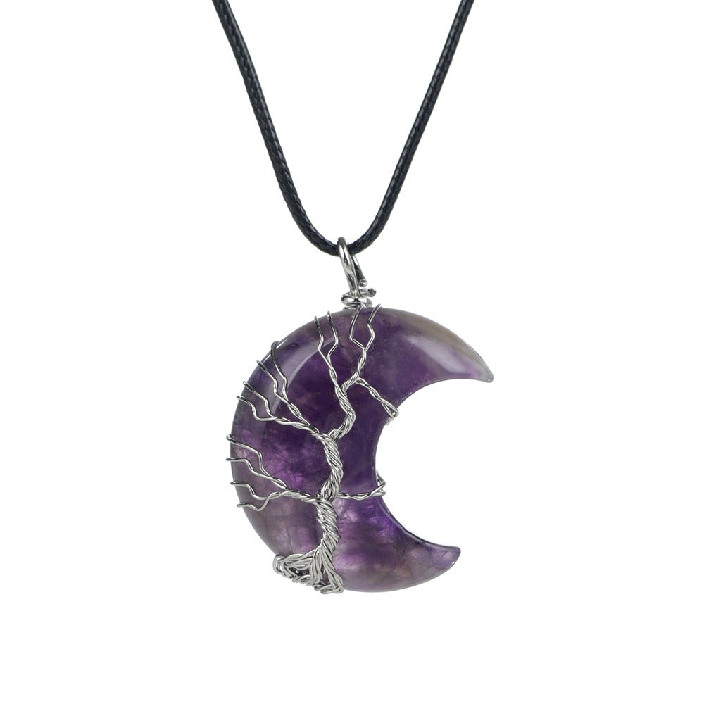 Moon Lucky Tree Natural Stone Pendant Necklace