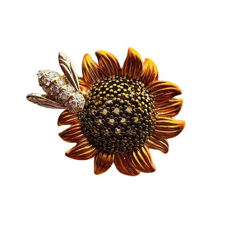 Cute Sun Flower Corsage High-end Bee Brooch