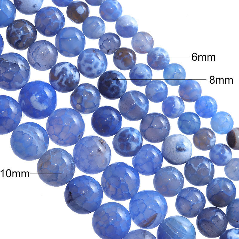 Dark Blue Fire Agate Stone Beads Grade A Agate Semi-finished Products Hand String Loose Beads