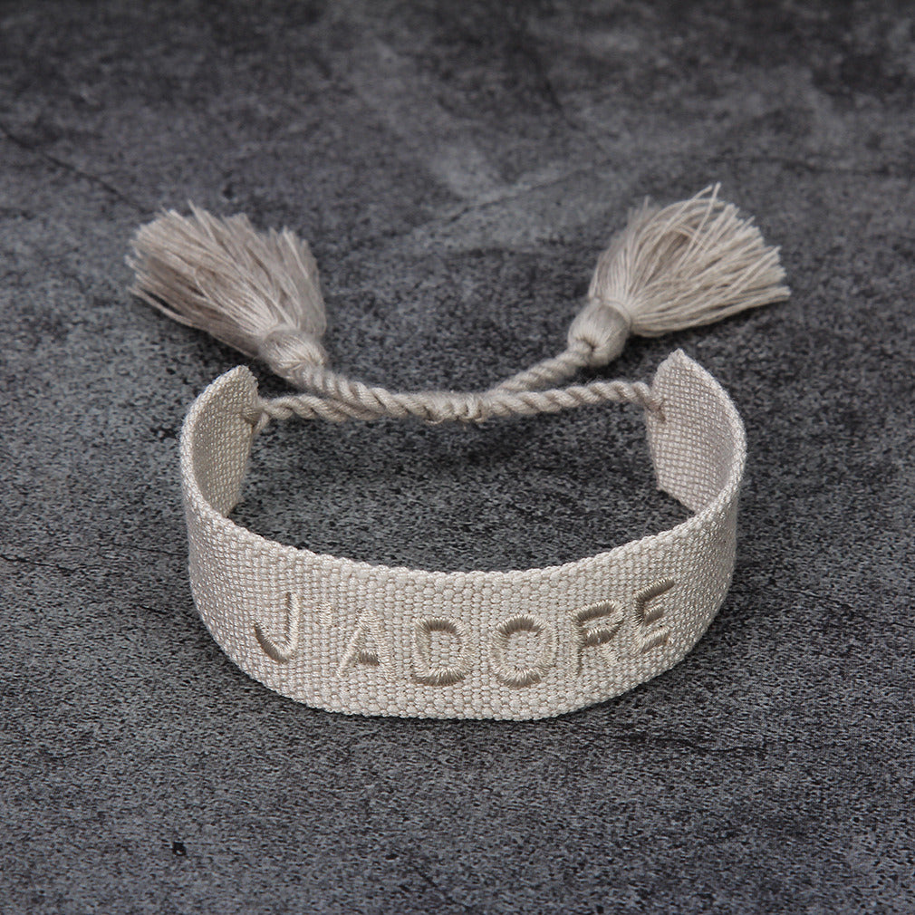 French Alphabet Embroidered Bracelet J'adore Wrist